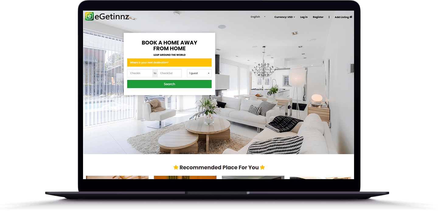 Online home booking interface displayed on a laptop screen